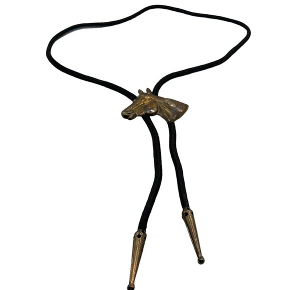 Kids Quarter Horse Head Bolo Tie Vintage Brassy Gold 26" Western - Picture 2 of 10